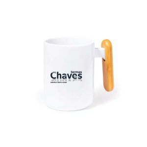 Caneca com pega de madeira